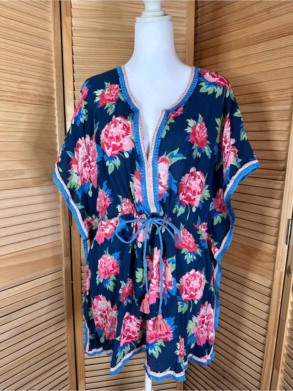 Matilda Jane Navy Floral Tie-Waist Cover-Up with Pink Blooms